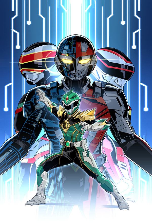 2boys, 2girls, arm_guards, armor, belt, bodysuit, boom!_studios, choujinki_metalder