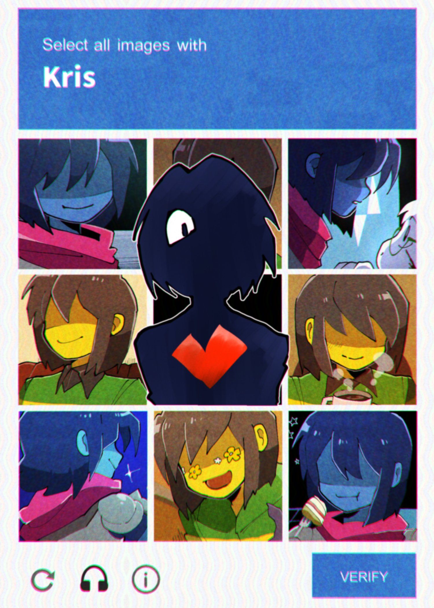 armor, blue_hair, blue_skin, brown_hair, captcha, colored_skin, deltarune, eating