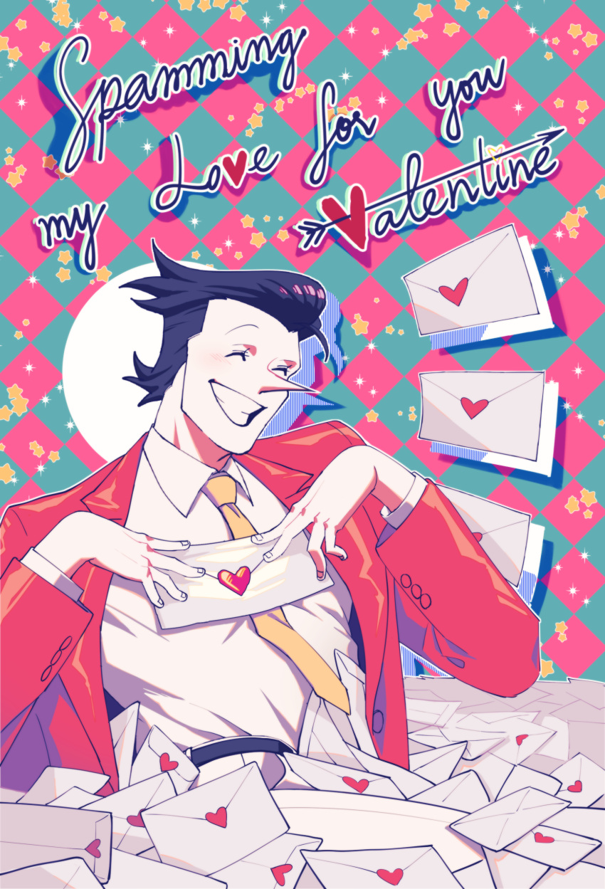 1boy, absurdres, black_hair, closed_eyes, collared_shirt, deltarune, english_text, hei3355