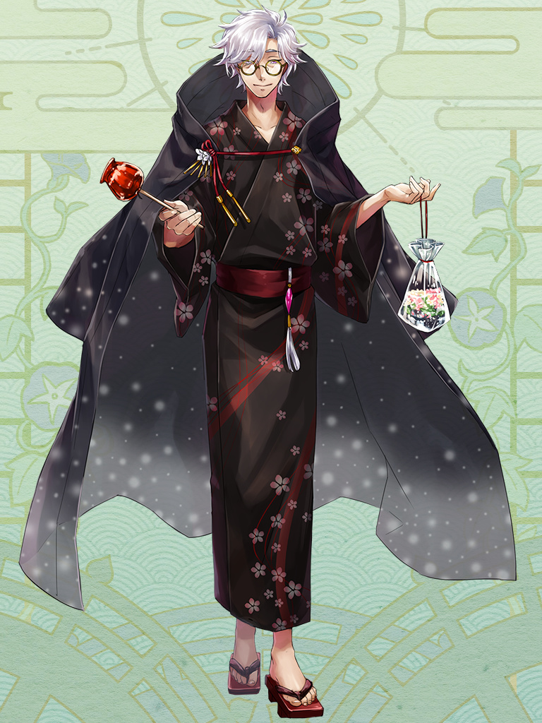 1boy, bag, belt_charm, black_coat, black_kimono, charm_(object), closed_mouth, coat