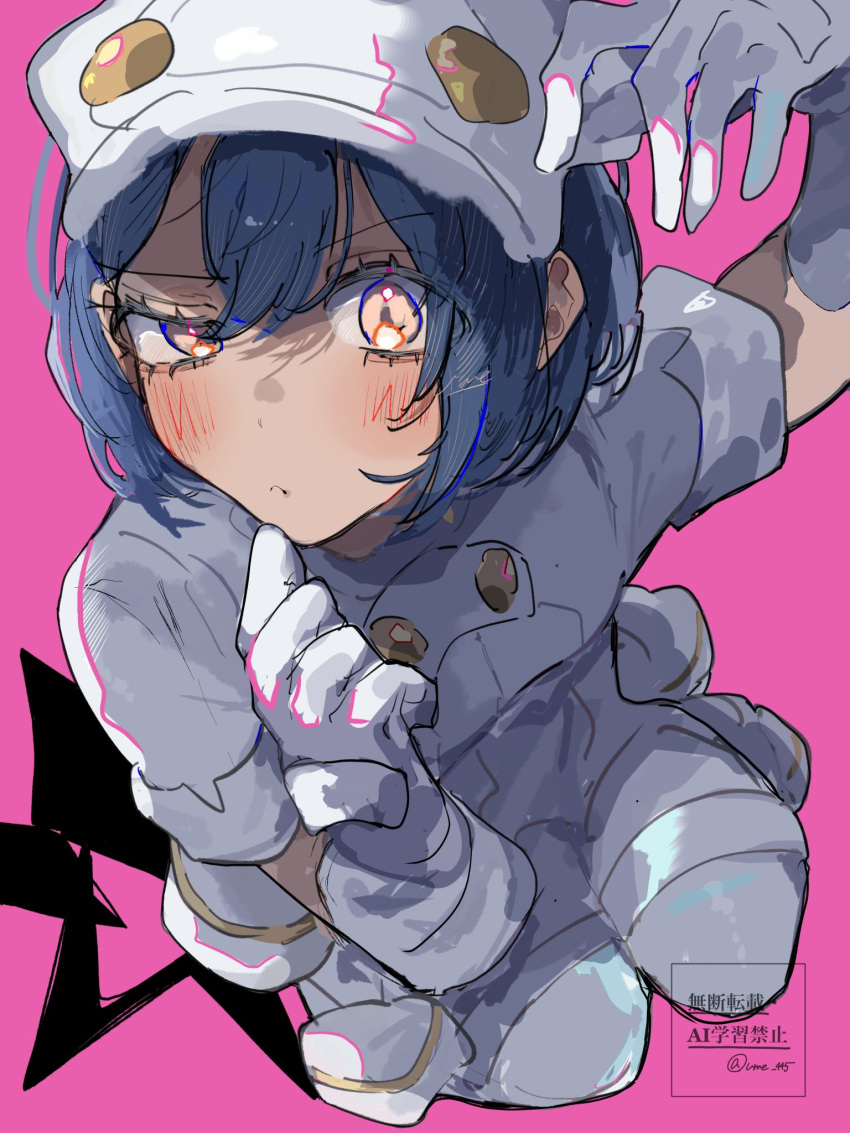 1girl, aether_foundation_employee, aether_foundation_uniform, black_hair, blush, breasts, dark-skinned_female, dark_skin