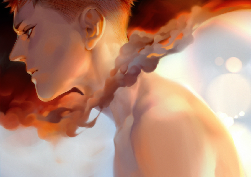 19_tian, 1boy, brown_eyes, brown_hair, from_side, highres, lips, male_focus