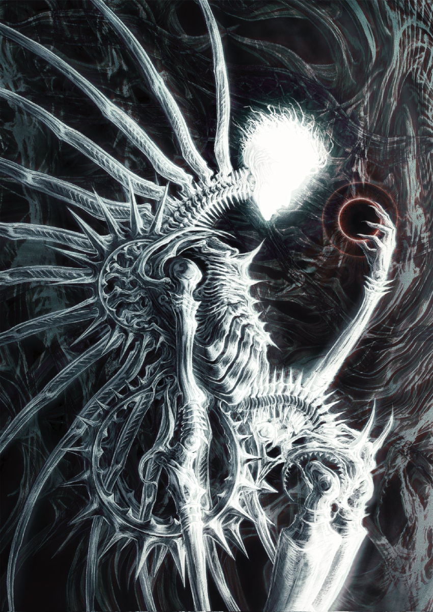 1other, bolzak, from_side, h.r._giger_(style), hand_up, highres, monster, solo