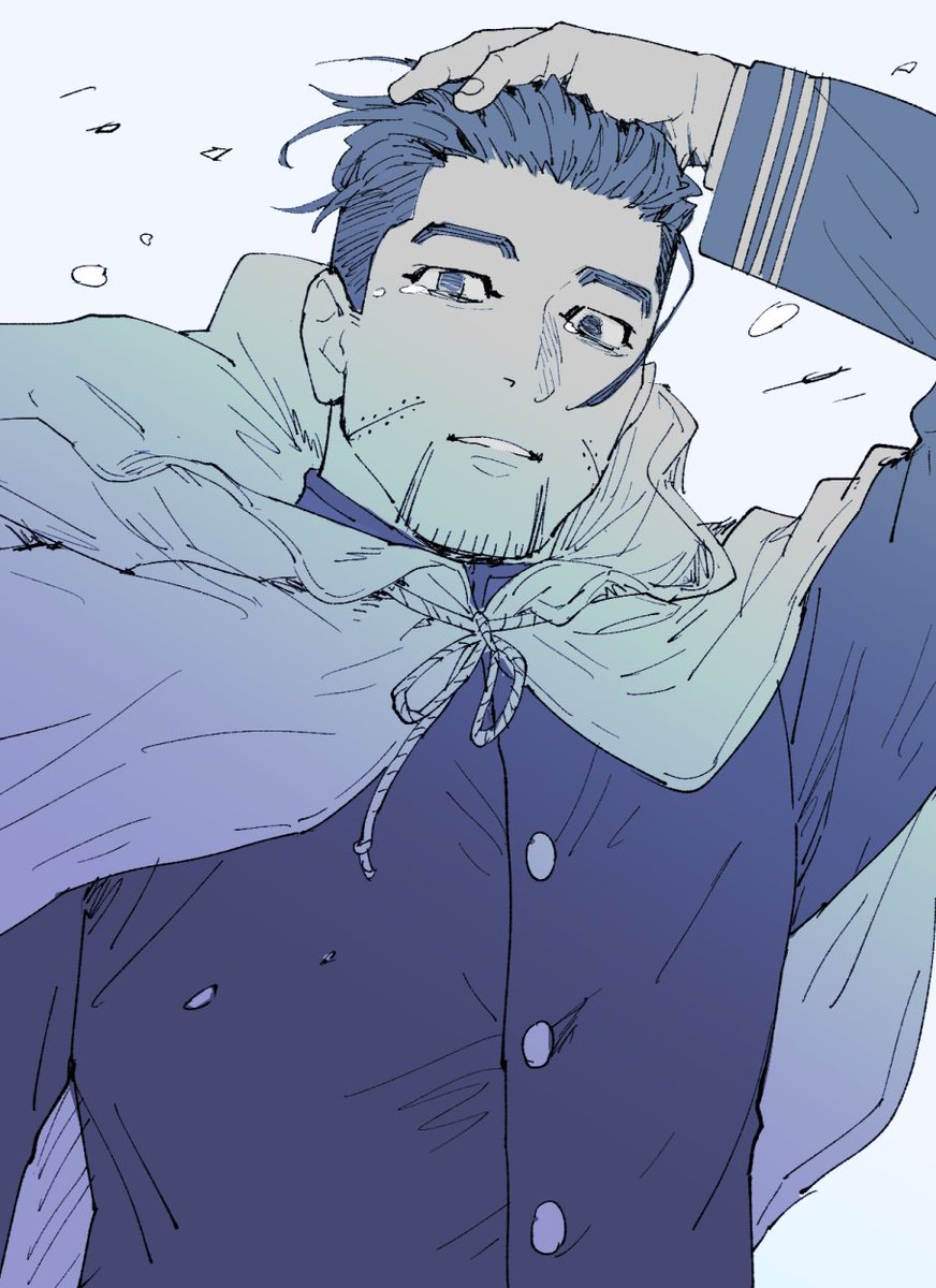 1boy, buttons, c69, cape, commentary_request, facial_hair, goatee_stubble, golden_kamuy