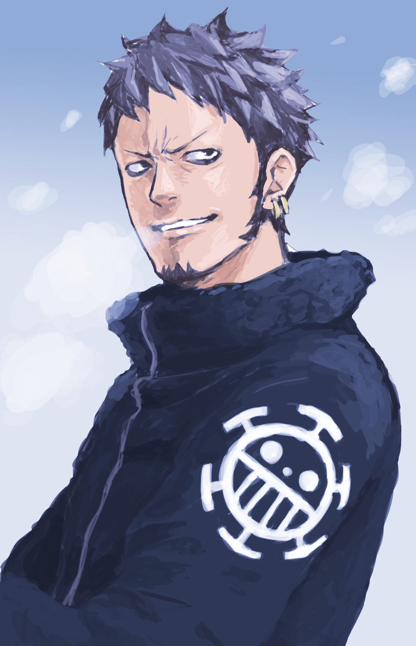 1boy, black_hair, breath, c69, coat, earrings, facial_hair, goatee