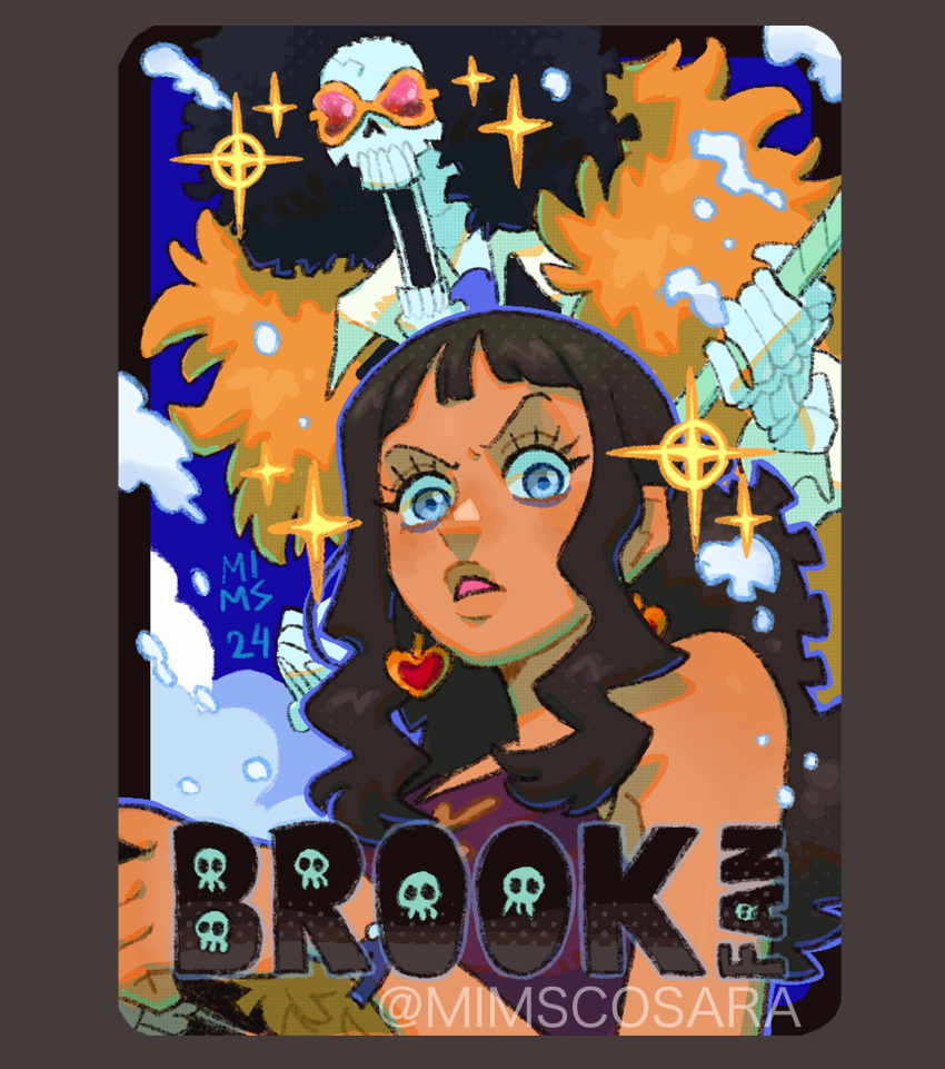 1boy, 1girl, 2024, artist_name, bookstore_part-timer, border, brook_(one_piece), brown_hair
