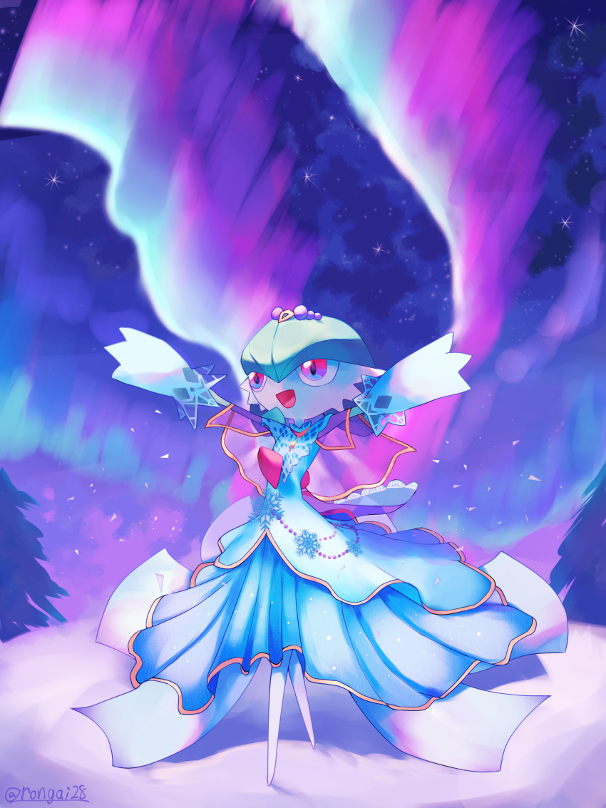 absurdres, aurora, blue_dress, bob_cut, colored_skin, dress, frilled_dress, frills