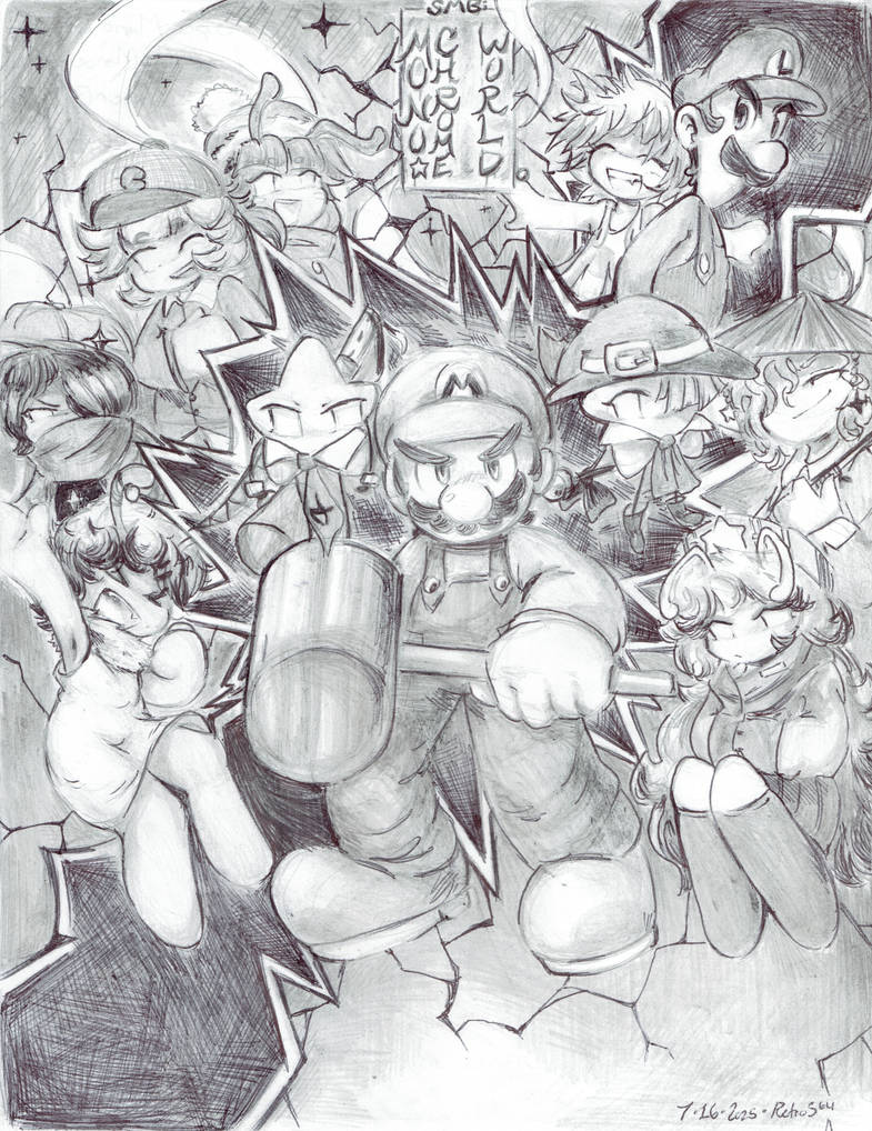 5girls, 6+boys, chimaru_(myoria), crossover, jinko_(myoria), kim_scarlet_(myoria), kuro_seija_(myoria), luigi