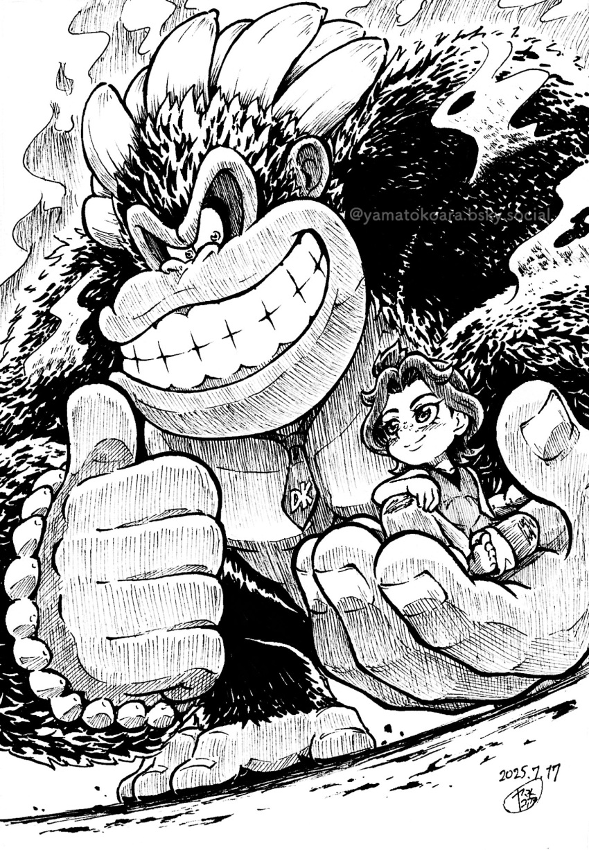 1boy, 1girl, artist_name, barefoot, dated, donkey_kong, donkey_kong_(series), donkey_kong_bananza