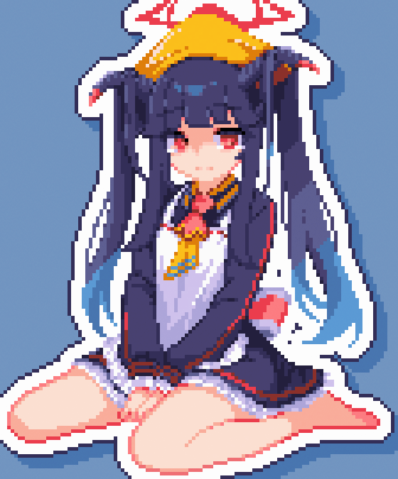 1girl, acalephea, apron, barefoot, blue_archive, blue_background, blue_dress, blue_hair