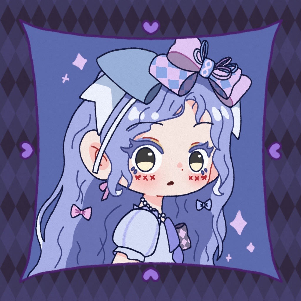 1girl, argyle_border, argyle_bow, argyle_bowtie, argyle_clothes, bead_choker, beads, blue_background