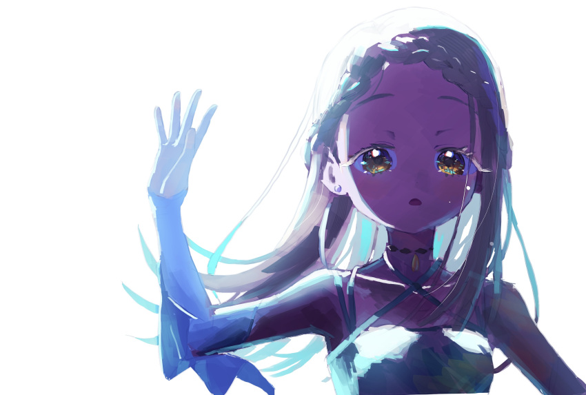 1girl, backlighting, braid, braided_bangs, commentary_request, dress, gakuen_idolmaster, grey_hair