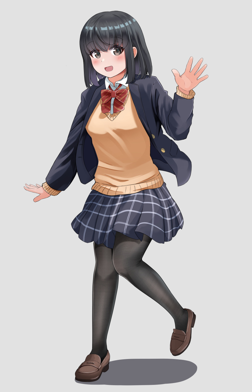 1girl, absurdres, black_eyes, black_pantyhose, black_skirt, blazer, blush, bob_cut