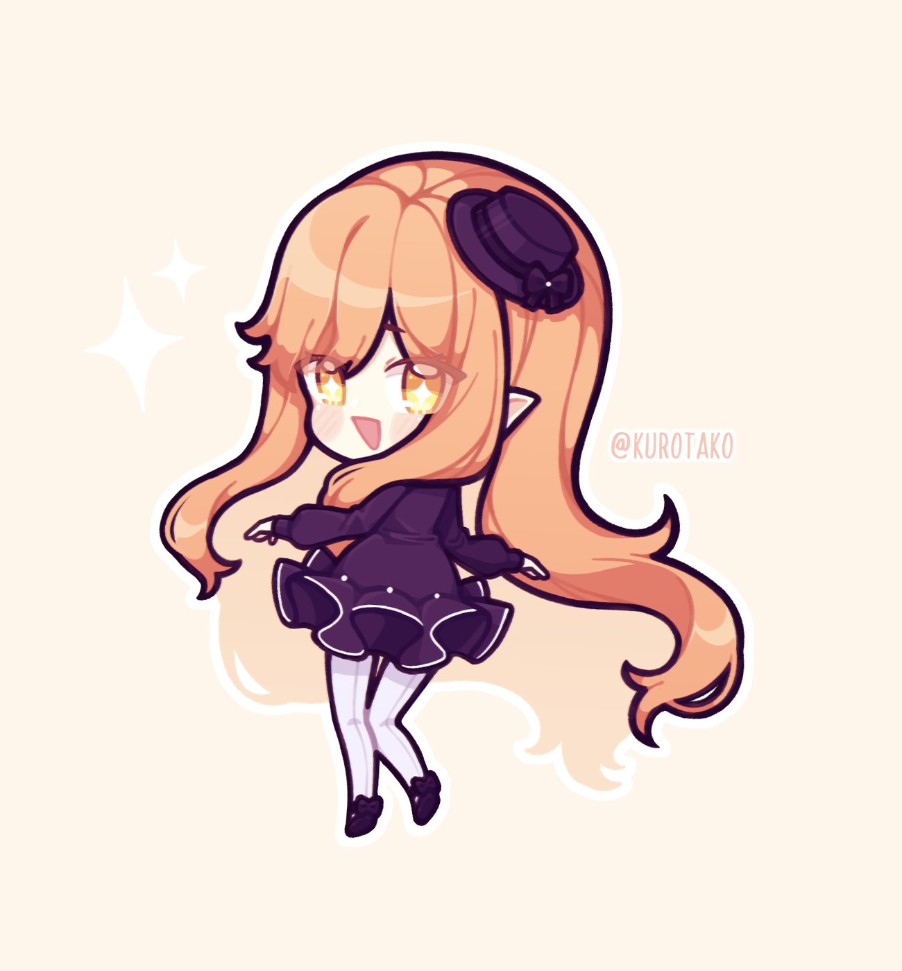 1girl, black_hat, black_shirt, black_skirt, chibi, estival_(seleri's_lament), hat, highres