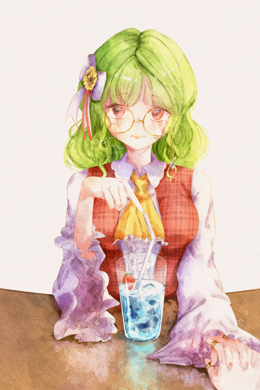2girls, absurdres, alice_margatroid, ascot, blush, bow, breasts, cup