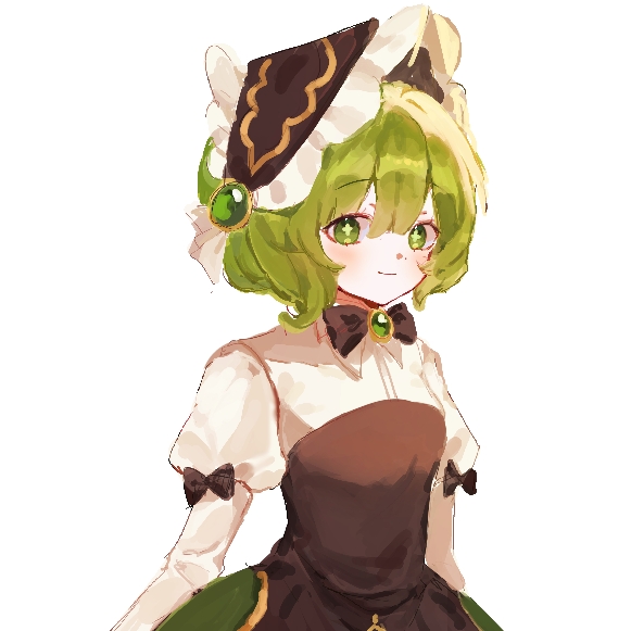1girl, aegyo_sal, blunt_bangs, cookie_run, cookie_run:_kingdom, dress, green_eyes, green_hair
