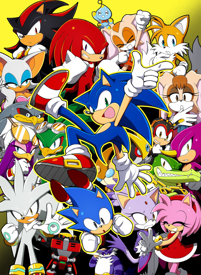 >_<, 6+boys, 6+girls, absurdres, amy_rose, android, animal_ears, anniversary
