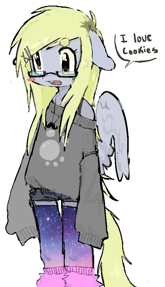 animal_ears, blonde_hair, blush_stickers, colored_skin, derpy_hooves, eyelashes, feathered_wings, furry, grey_skin, grey_sweater, horse_ears, horse_girl, horse_tail, long_hair, my_little_pony, my_little_pony:_friendship_is_magic, open_mouth, pegasus, prettypr1nc3s2, scene_cut, scene_fashion, single_blush_sticker, sweater, tail, thigh-highs, wings