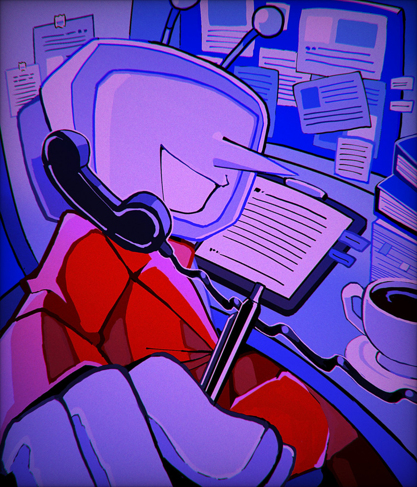 1boy, ant_tenna, corded_phone, crt, deltarune, gloves, highres, male_focus