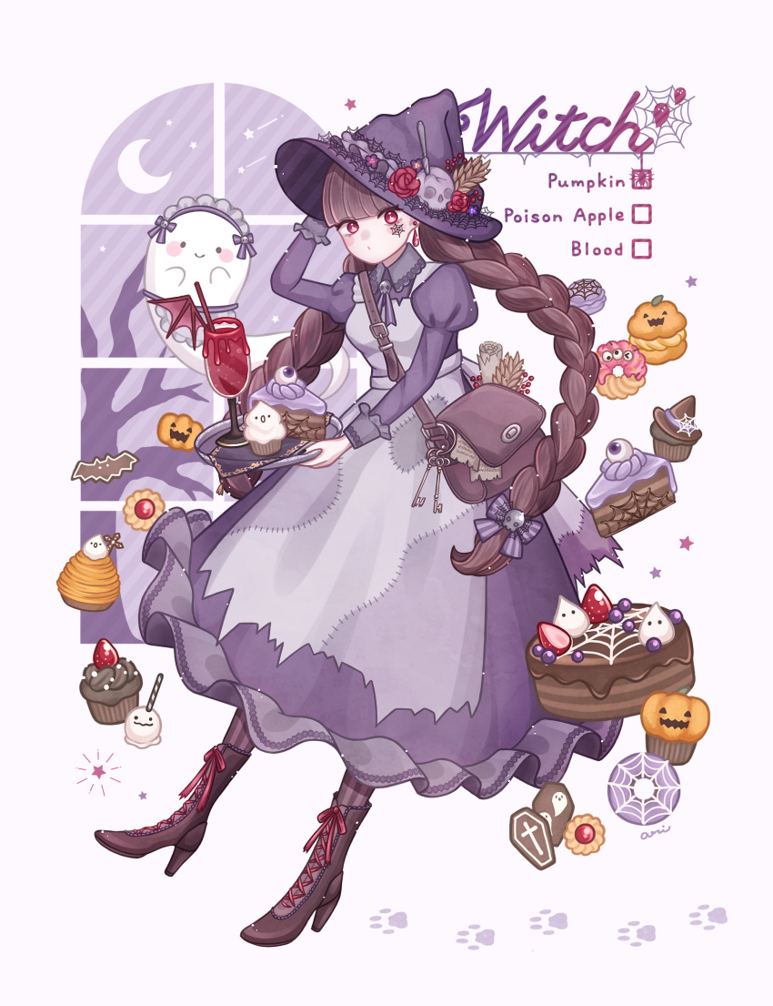 1girl, absurdres, apron, ari_(oonmnmooo), artist_name, blunt_bangs, blush, bow