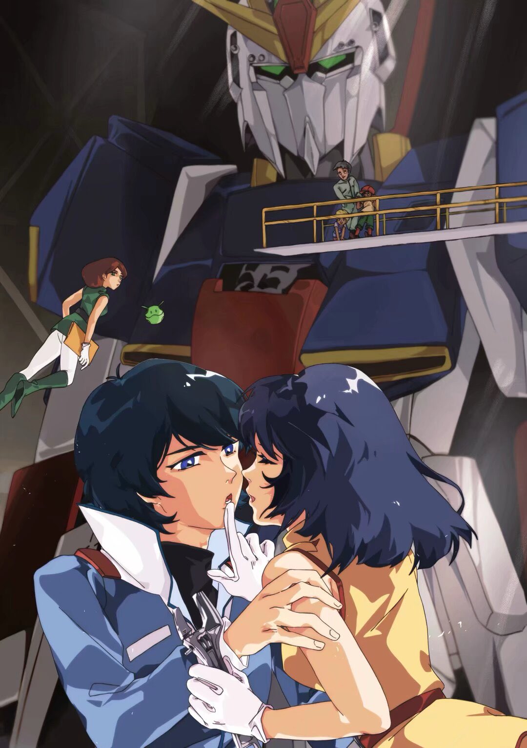 1990s_(style), 3boys, 3girls, aeug, anime_coloring, astonaige_medoz, black_hair, black_shirt