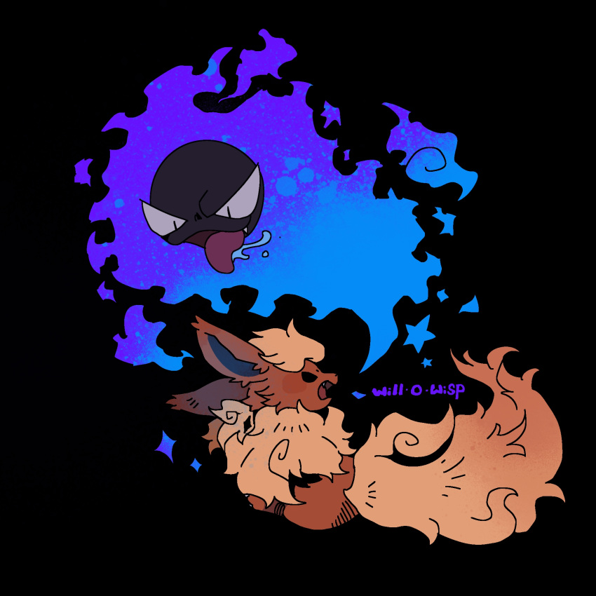 alternate_color, black_background, black_sclera, blue_fire, colored_sclera, fang, fire, flareon