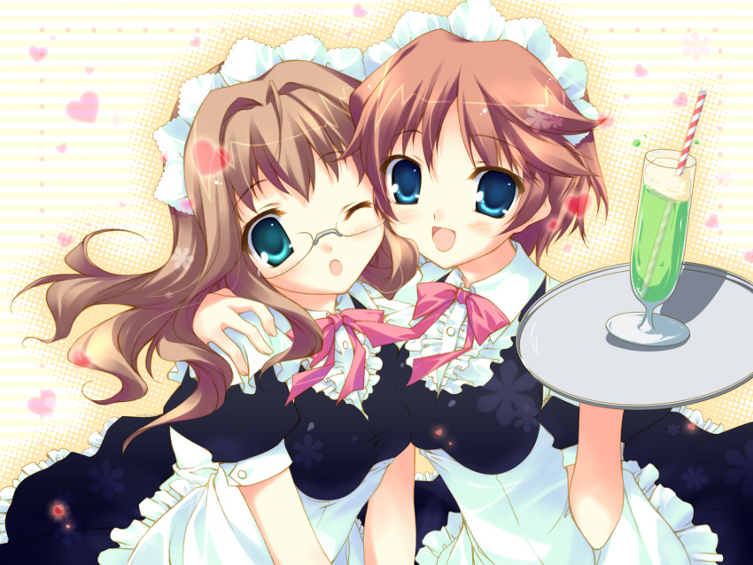 chikotam, cuffs, hazuki_mao, hazuki_rio, maid, glasses, oniichan_daaisuki!, waitress
