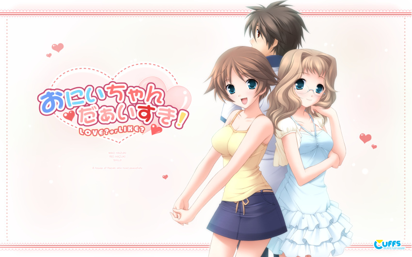 cuffs, hazuki_mao, hazuki_rio, glasses, oniichan_daaisuki!, wallpaper, yuhki_mitsuru