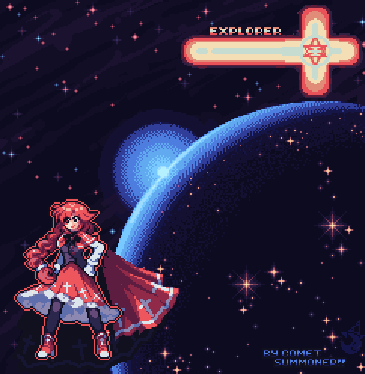 1girl, bow, braid, cape, comet_summoner98, cross, dress, english_text