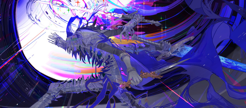 1boy, absurdres, armor, cape, colored_skin, dynamic_pose, elden_ring, elden_ring_nightreign