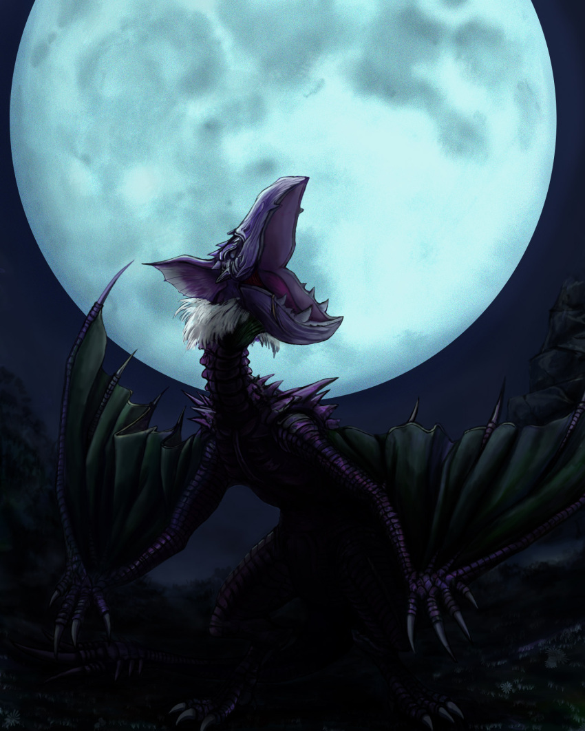 dragon, dragon_wings, highres, monster, monster_hunter, night, night_sky, open_mouth