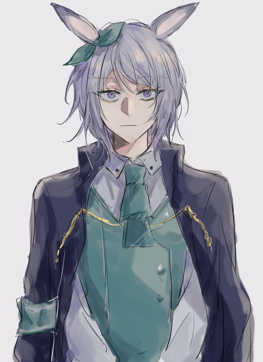 1boy, ascot, bow, collared_shirt, commentary_request, ear_bow, genderswap, genderswap_(ftm)