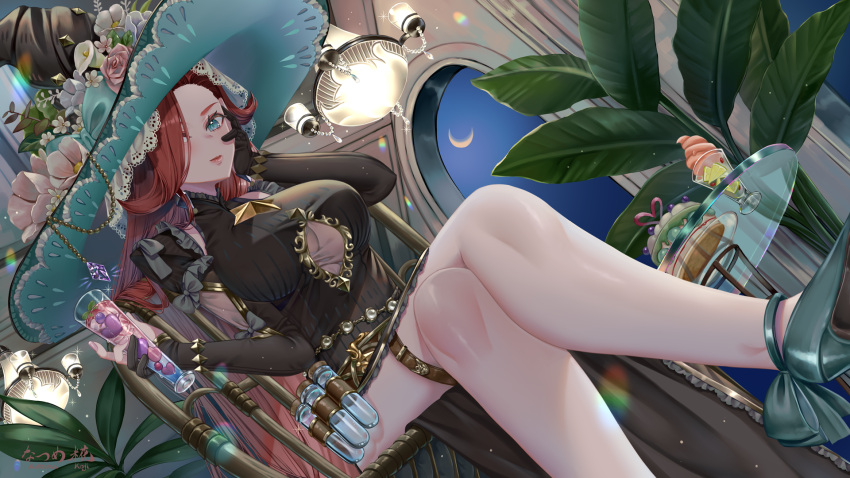 1girl, afk_(series), afk_journey, belt, black_dress, black_gloves, blue_bow, blue_eyes