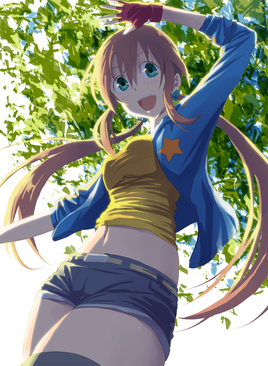 gloves, highres, kaeru314, long_hair, midriff, momoko_(kaeru314), navel, original