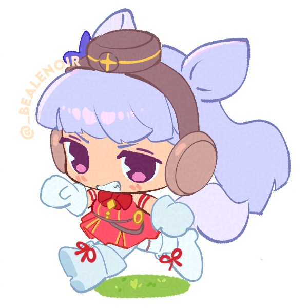 1girl, animal_ears, bea_lenoir, boots, chibi, dress, gloves, gold_ship_(umamusume)