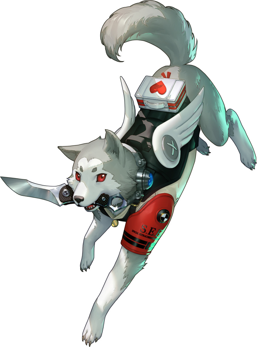 absurdres, animal, animal_focus, armband, dog, fake_wings, full_body, grey_dog