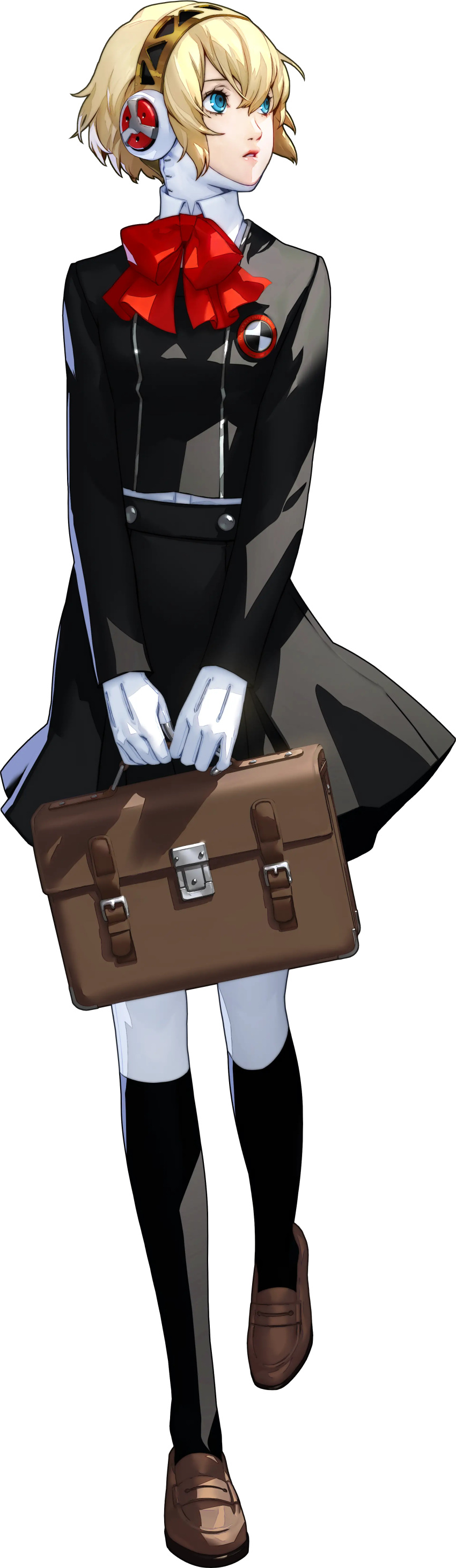 1girl, absurdres, aigis_(persona), android, bag, black_jacket, black_skirt, black_thighhighs