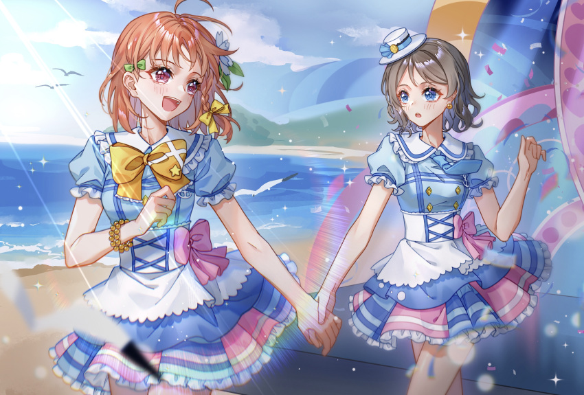 2girls, absurdres, ahoge, alphive, anchor, anchor_ornament, anchor_symbol, beach