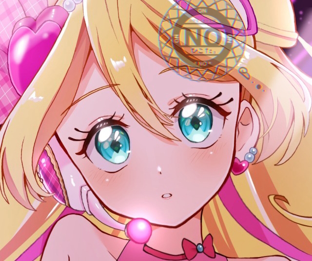 1girl, blonde_hair, blue_eyes, choker, cure_idol, earrings, hair_between_eyes, hair_ornament