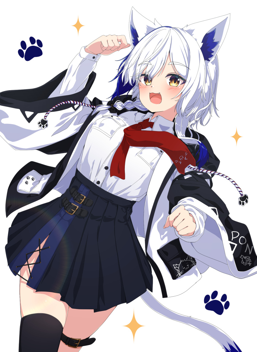 1girl, :3, :d, animal_ears, aomiya_yozuri, belt, black_skirt, black_thighhighs