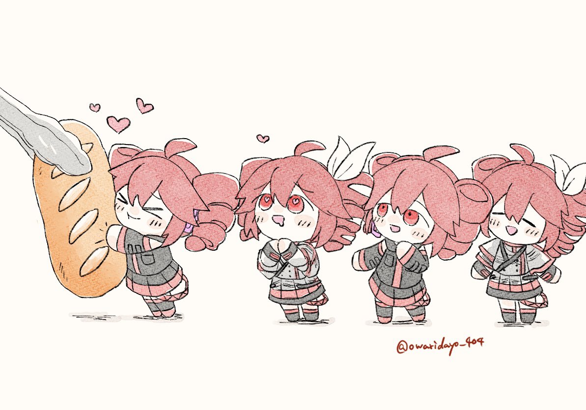 >_<, 4girls, :t, =_=, ahoge, black_shirt, black_skirt, blush