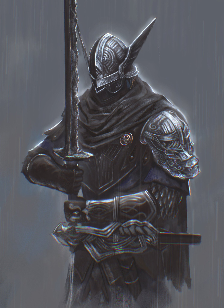 1boy, armor, belt, black_scarf, breastplate, chainmail, commentary_request, cowboy_shot
