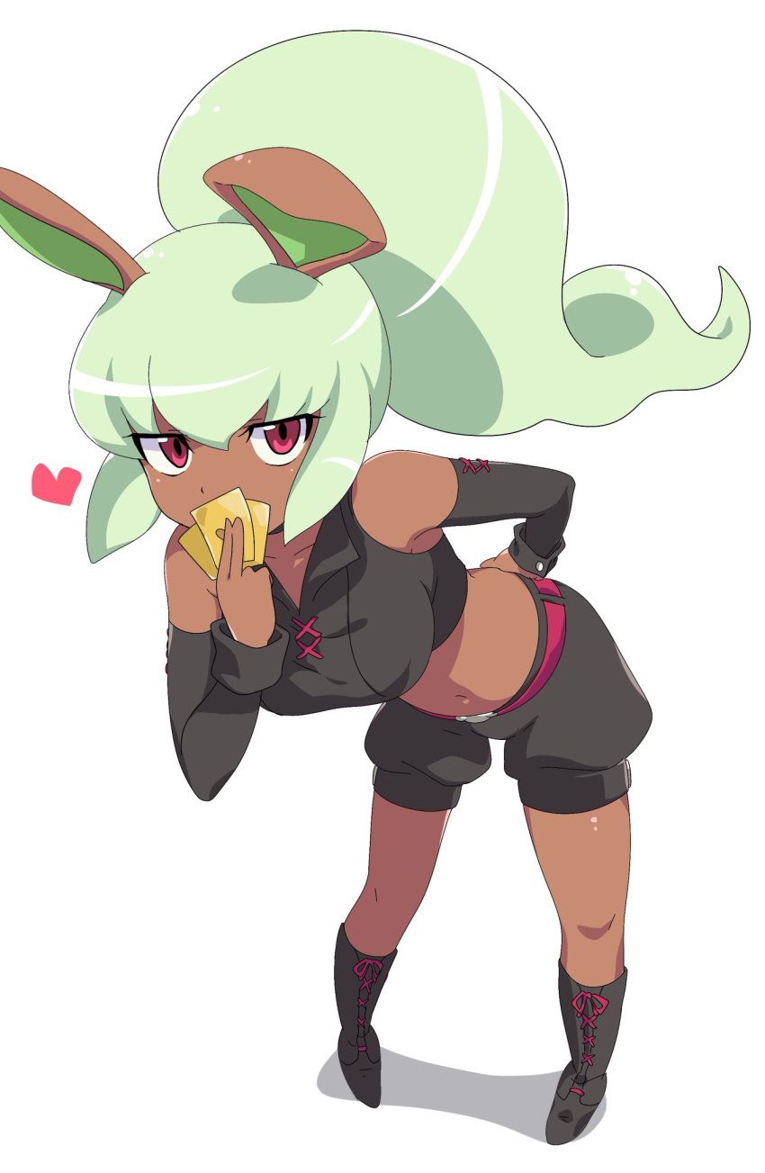 1girl, animal_ears, black_boots, black_shirt, black_shorts, black_sleeves, boots, bunny_mint