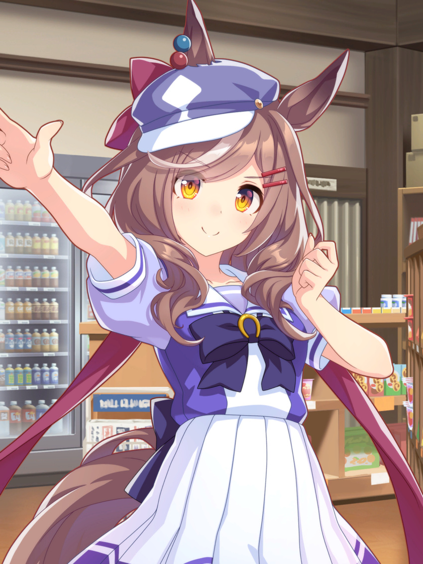 1girl, absurdres, animal_ear_piercing, animal_ears, artist_request, back_bow, blue_bow, blue_bowtie