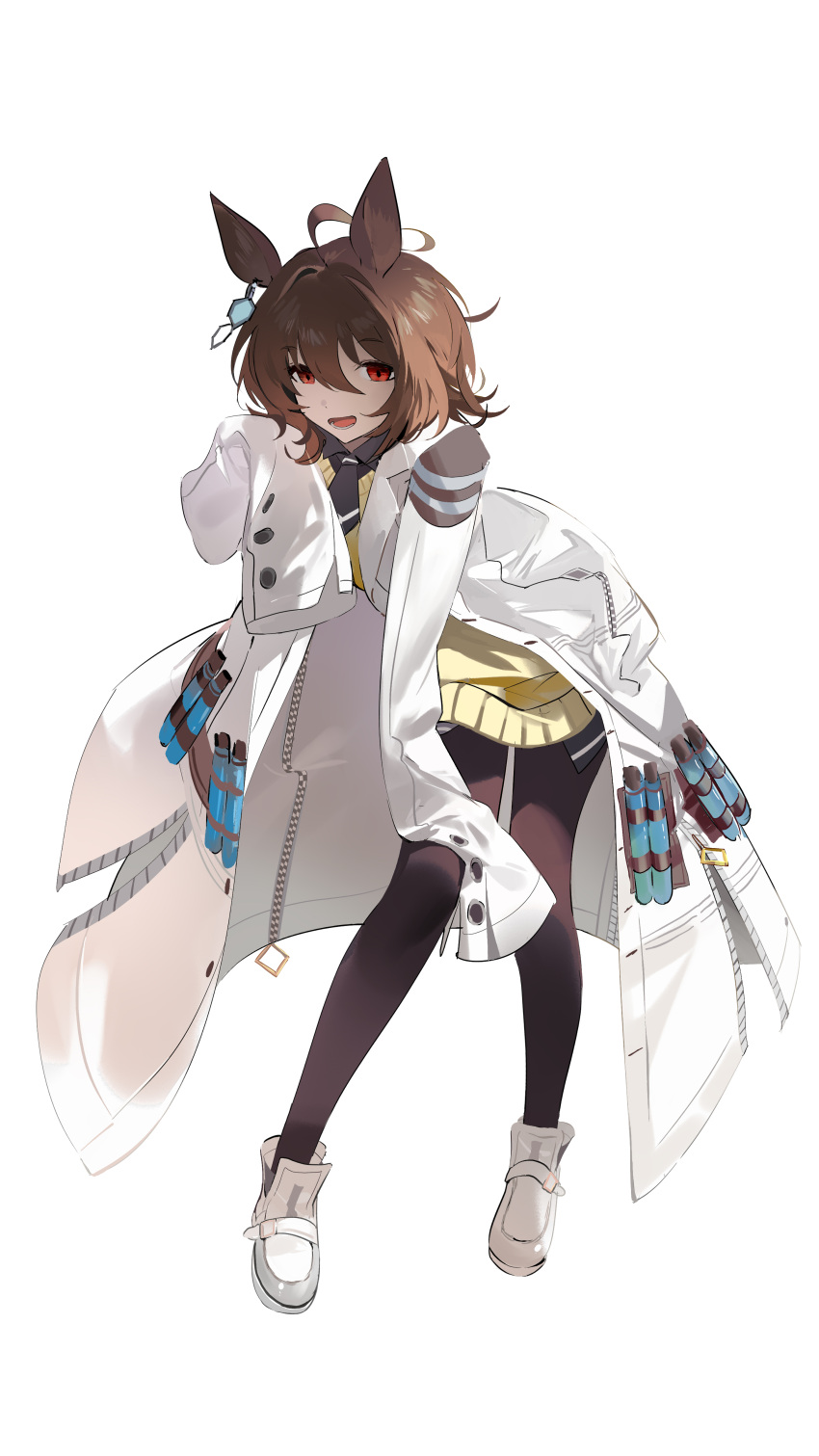 1girl, absurdres, agnes_tachyon_(umamusume), ahoge, animal_ears, black_necktie, black_pantyhose, black_shirt