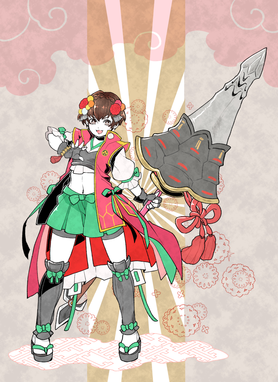 1girl, black_gloves, brown_eyes, brown_hair, crtr_melco, fingerless_gloves, full_body, gloves