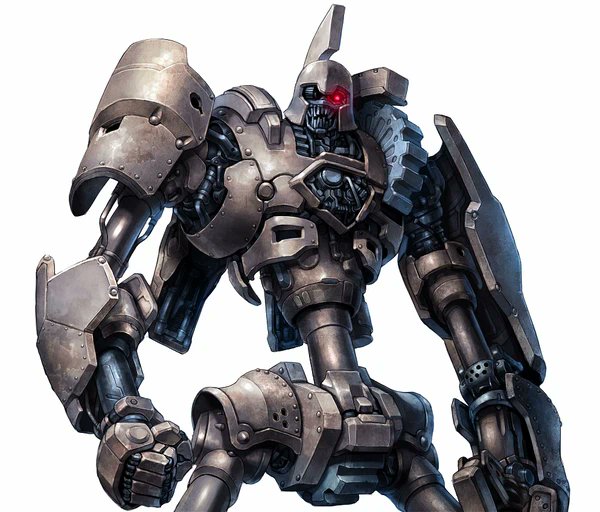ancient_gear_golem, duel_monster, gears, glowing, glowing_eye, helmet, looking_at_viewer, mecha