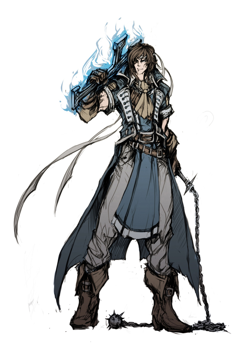 aura, bad_id, belt, blue_eyes, boots, brown_hair, castlevania, chain
