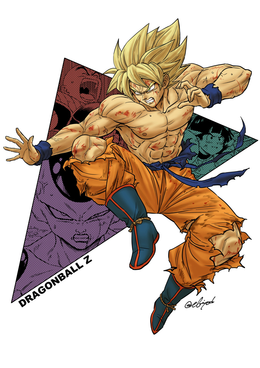 4boys, abs, absurdres, aged_down, alien, anger_vein, blonde_hair, blood