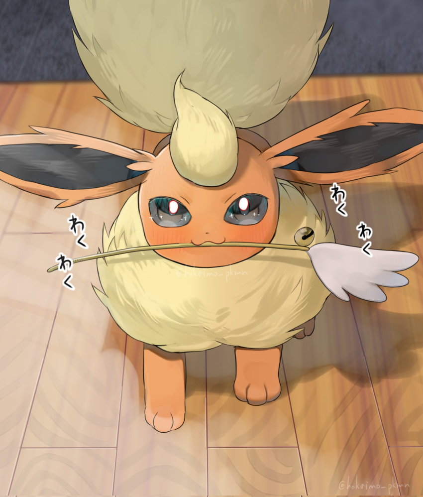 :3, animal_focus, blush, cat_teaser, closed_mouth, flareon, highres, hokaimo_pkmn